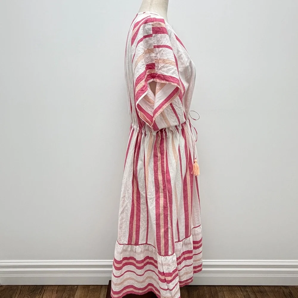 Faherty Stripe Longline Duster Coverup Carmine Pink White Size One Size